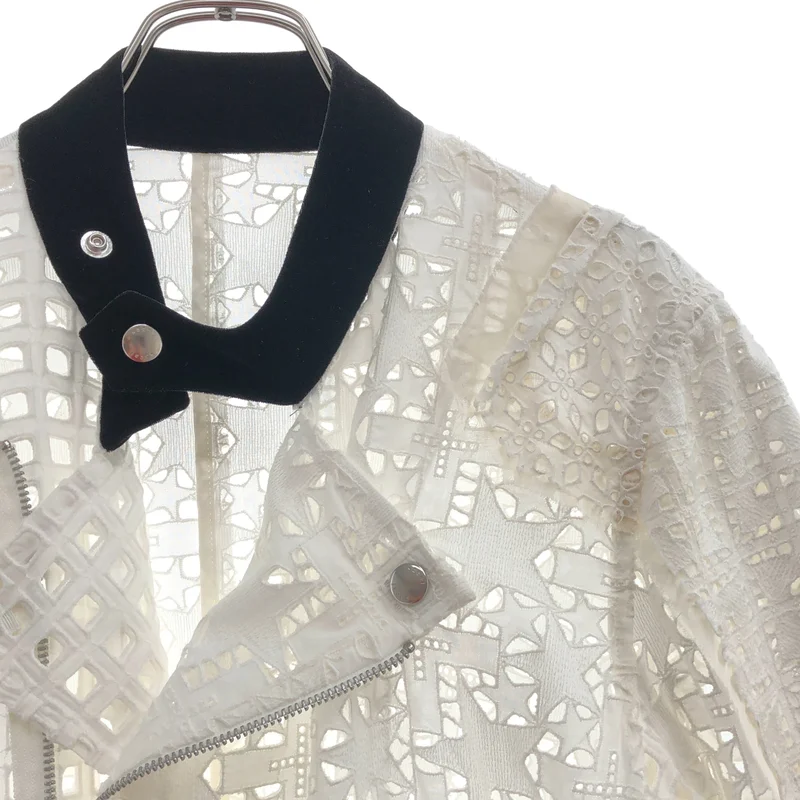 sacai / サカイ | 2021SS | Embroidery Lace Blouson / コットン レース刺しゅう ダブルライダースジャケット | 2 | レディース