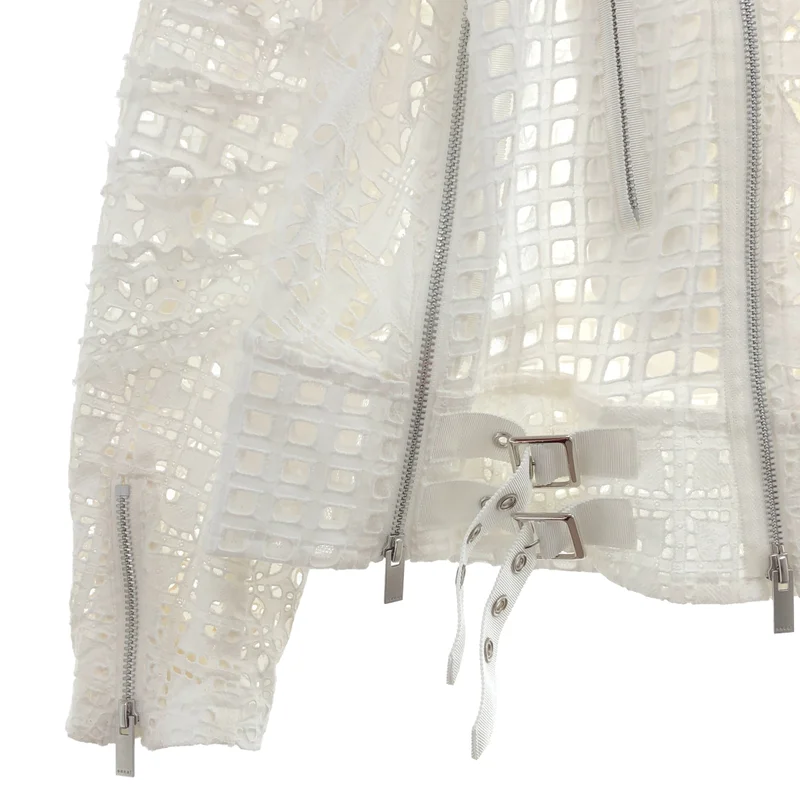 sacai / サカイ | 2021SS | Embroidery Lace Blouson / コットン レース刺しゅう ダブルライダースジャケット | 2 | レディース