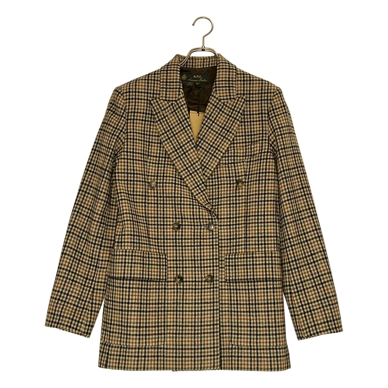 A.P.C. / アーペーセー | Anastasia Barbieri / ウール チェック ダブルブレスト テーラードジャケット | 34 | レディース