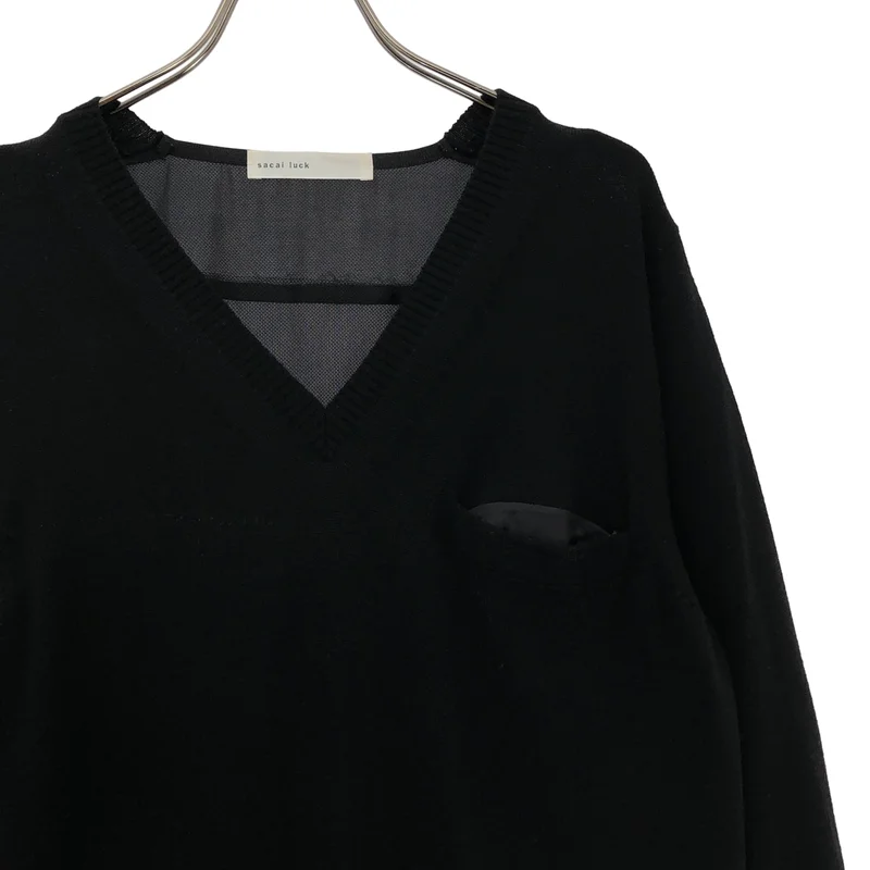 sacai luck / サカイラック | 異素材切替 Vネック ニット_長袖 13AWLU611 | 2 | レディース