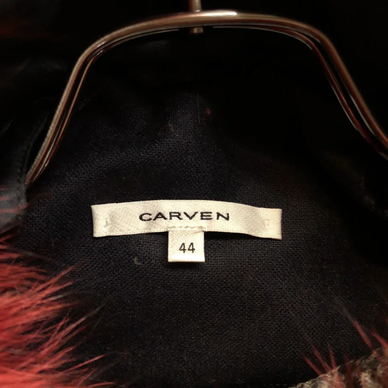 CARVEN / カルヴェン | 総柄 転写 エルボーパッチ ドローストリング ダウンコート フーディ | 44 | メンズ