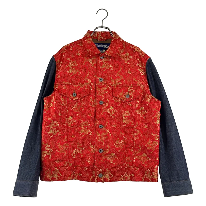 JUNYA WATANABE COMME des GARCONS MAN / ジュンヤワタナベコムデギャルソンマン | 2022SS | DRAGON JACQUARD DENIM JACKT ジャガード デニム 切替 トラッカージャケット | S | メンズ