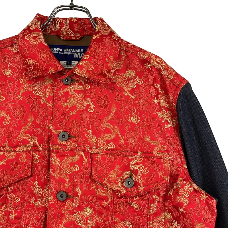 JUNYA WATANABE COMME des GARCONS MAN / ジュンヤワタナベコムデギャルソンマン | 2022SS | DRAGON JACQUARD DENIM JACKT ジャガード デニム 切替 トラッカージャケット | S | メンズ