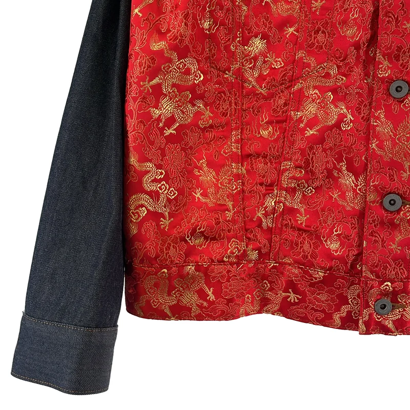 JUNYA WATANABE COMME des GARCONS MAN / ジュンヤワタナベコムデギャルソンマン | 2022SS | DRAGON JACQUARD DENIM JACKT ジャガード デニム 切替 トラッカージャケット | S | メンズ