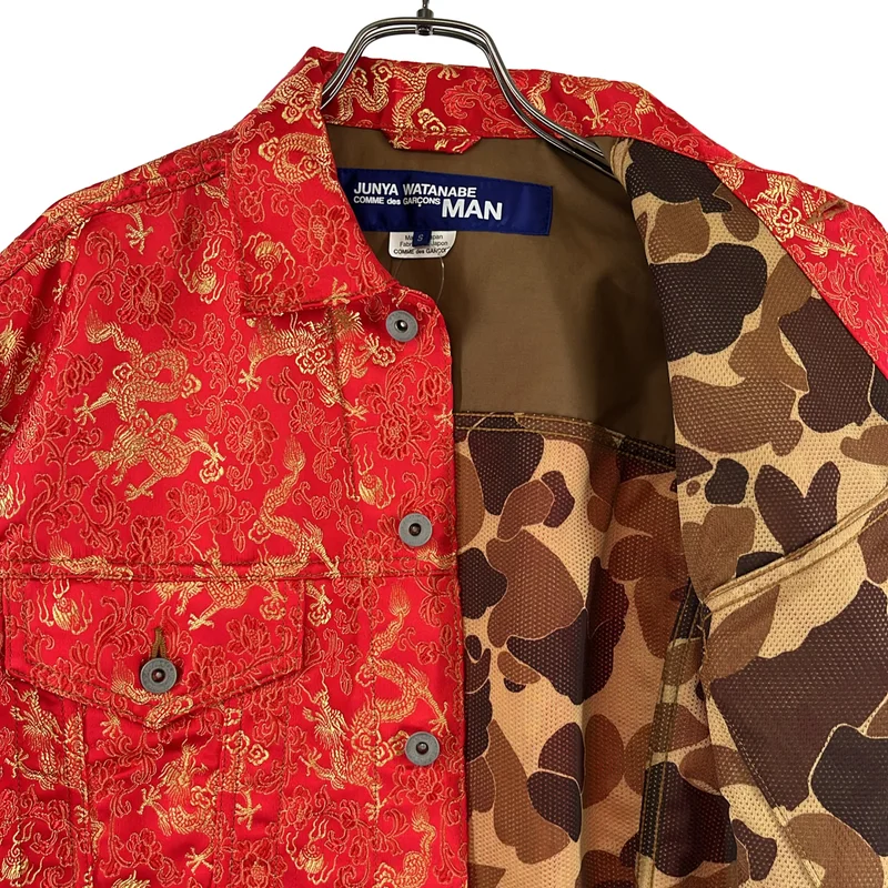JUNYA WATANABE COMME des GARCONS MAN / ジュンヤワタナベコムデギャルソンマン | 2022SS | DRAGON JACQUARD DENIM JACKT ジャガード デニム 切替 トラッカージャケット | S | メンズ