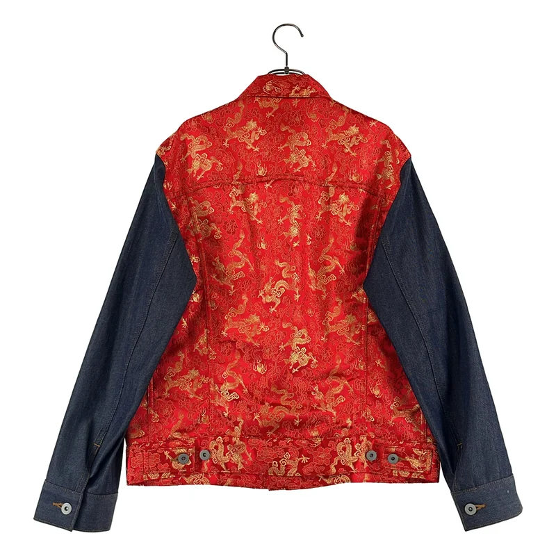 JUNYA WATANABE COMME des GARCONS MAN / ジュンヤワタナベコムデギャルソンマン | 2022SS | DRAGON JACQUARD DENIM JACKT ジャガード デニム 切替 トラッカージャケット | S | メンズ