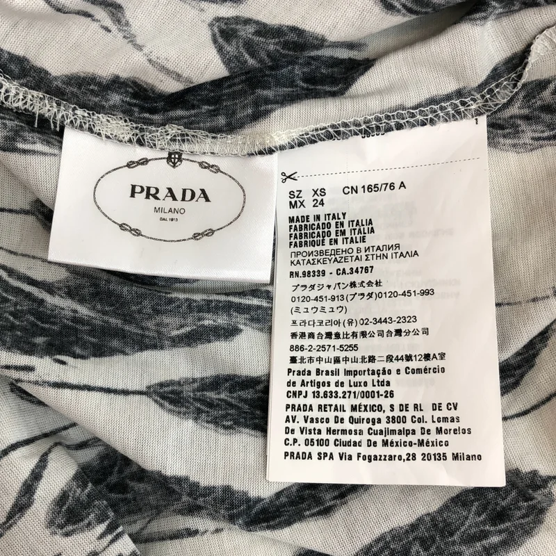 PRADA / プラダ | トライアングル ロゴパッチ リーフプリント 切替ワンピース | XS | レディース