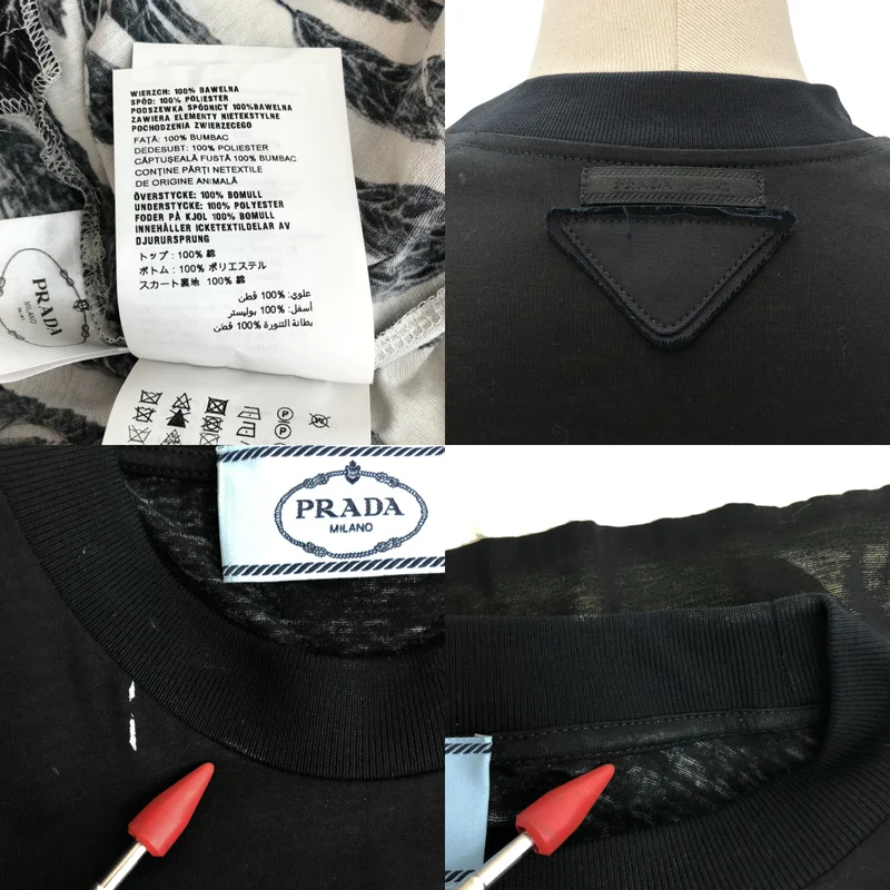 PRADA / プラダ | トライアングル ロゴパッチ リーフプリント 切替ワンピース | XS | レディース