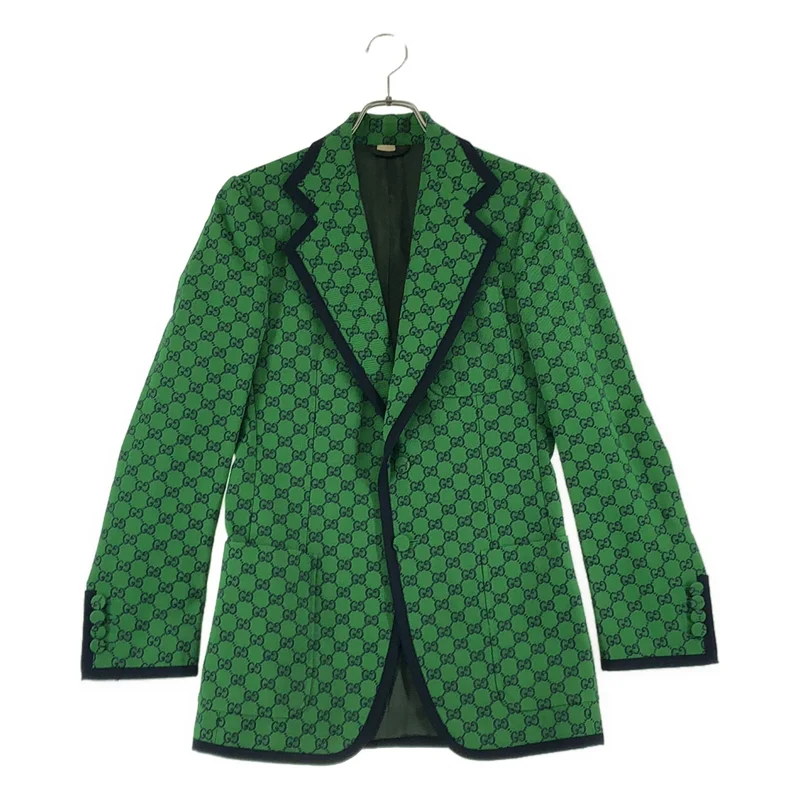 【美品】  GUCCI / グッチ | GGジャガード 総柄 テーラードジャケット | 44 | グリーン/ネイビー | メンズ GUCCI / グッチ | GGジャガード 総柄 テーラードジャケット | 44