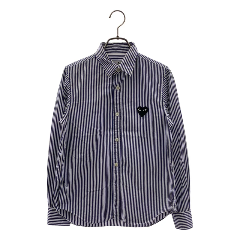 PLAY COMME des GARCONS / プレイコムデギャルソン | コットン ストライプ ロゴ刺しゅう シャツ | S | レディース