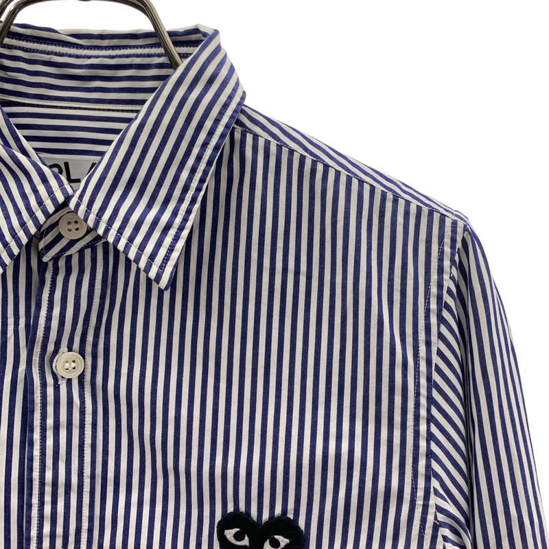 PLAY COMME des GARCONS / プレイコムデギャルソン | コットン ストライプ ロゴ刺しゅう シャツ | S | レディース