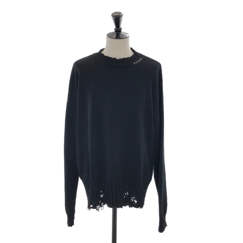 MARNI / マルニ | 2023AW | コットン ダメージ加工 クルーネック ニット | 50 | メンズ