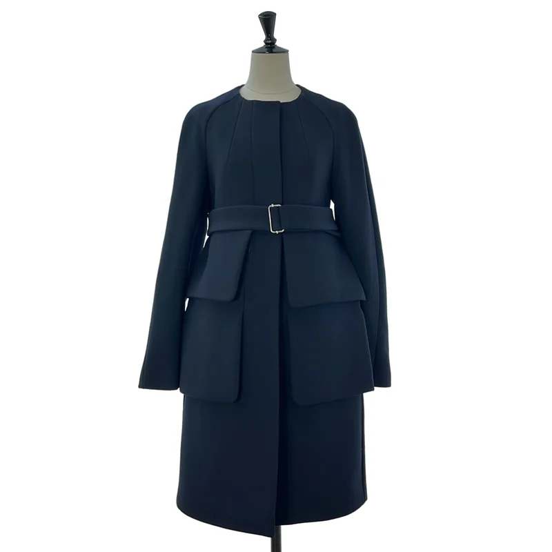 DRIES VAN NOTEN / ドリスヴァンノッテン | ウール ビッグポケット ノーカラー ベルテッドコート | M | レディース