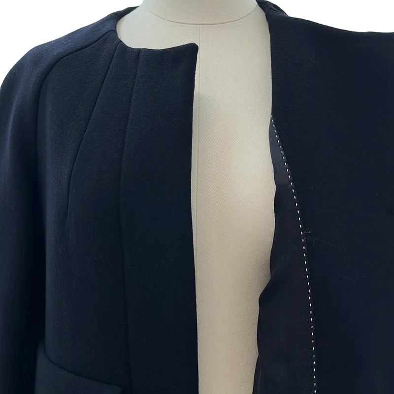DRIES VAN NOTEN / ドリスヴァンノッテン | ウール ビッグポケット ノーカラー ベルテッドコート | M | レディース