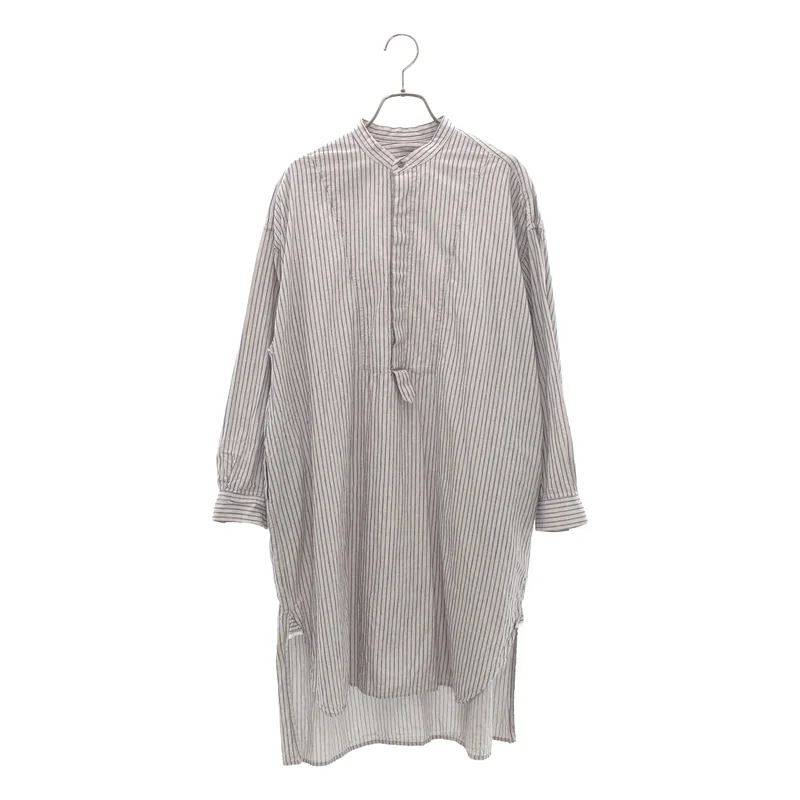 nest robe / ネストローブ | リネン ストライプバンドカラー シャツワンピース | F | レディース