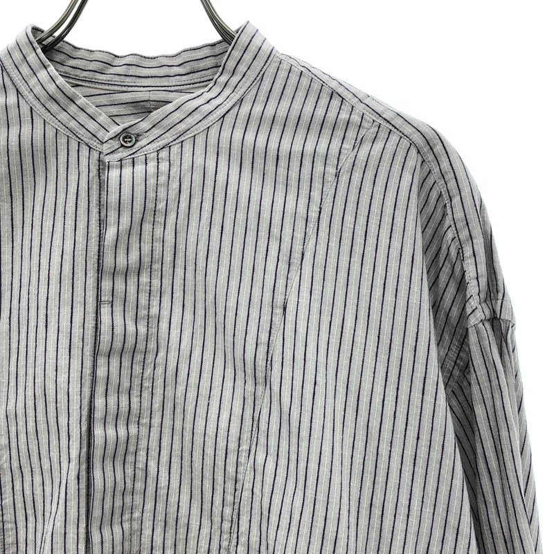 nest robe / ネストローブ | リネン ストライプバンドカラー シャツワンピース | F | レディース