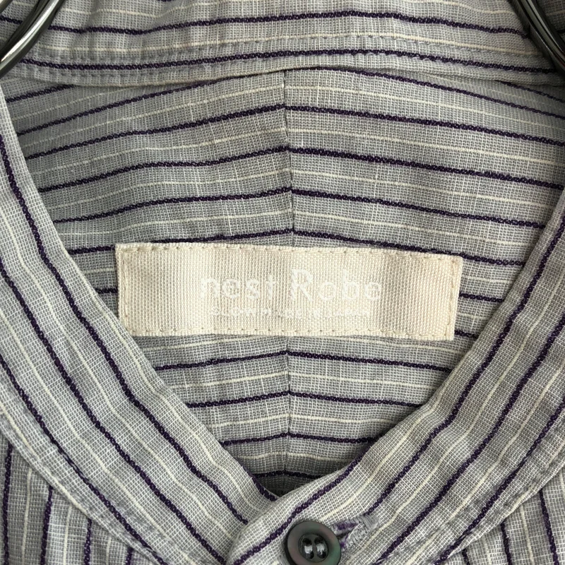 nest robe / ネストローブ | リネン ストライプバンドカラー シャツワンピース | F | レディース