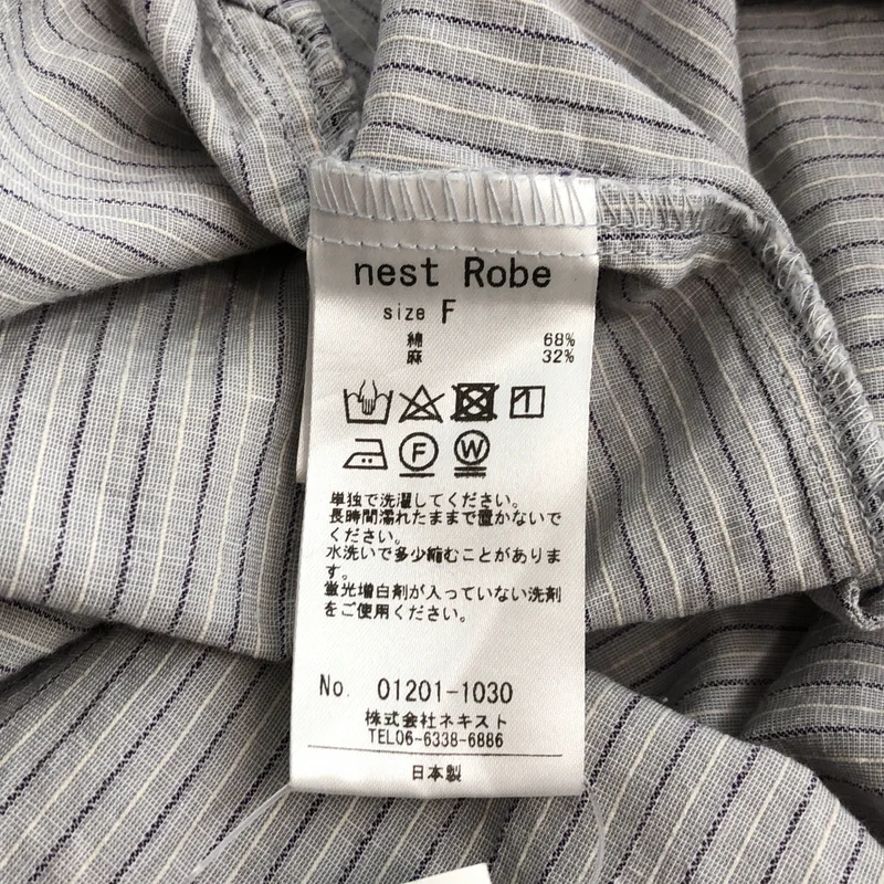 nest robe / ネストローブ | リネン ストライプバンドカラー シャツワンピース | F | レディース