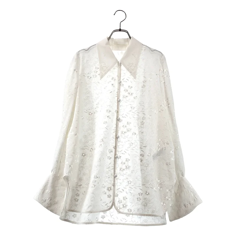Mame Kurogouchi / マメクロゴウチ | 2025AW | Triacetate Georgette Floral Embroidery Top フローラルエンブロイダリーシャツ | 3 |