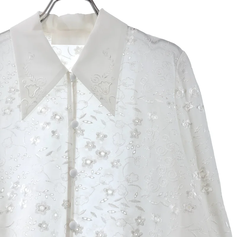 Mame Kurogouchi / マメクロゴウチ | 2025AW | Triacetate Georgette Floral Embroidery Top フローラルエンブロイダリーシャツ | 3 |