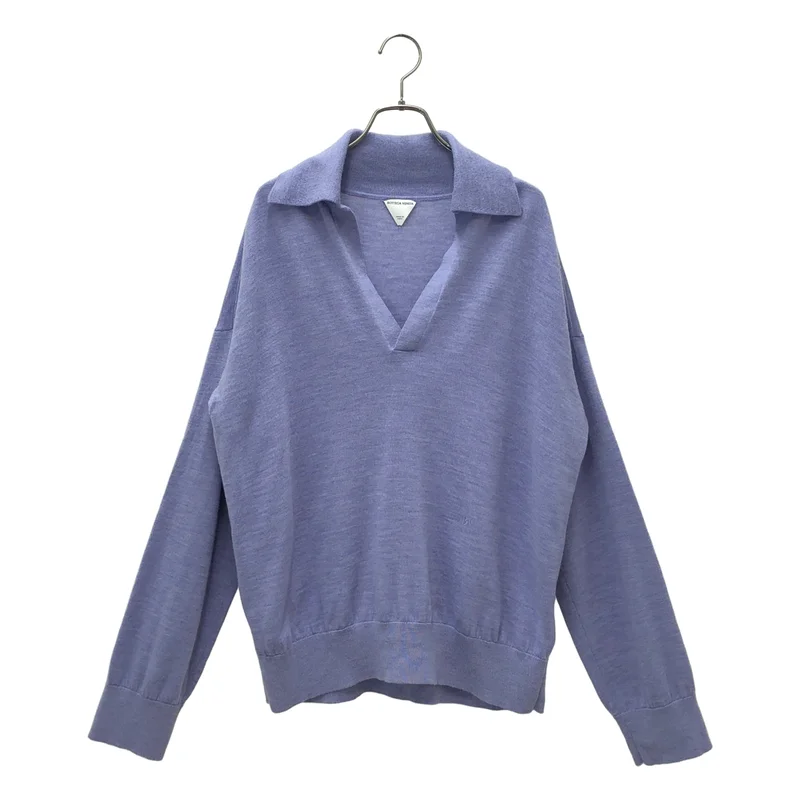 【美品】  BOTTEGA VENETA / ボッテガヴェネタ | 2023AW | ウール ロゴ刺しゅう スキッパーカラーニット | XS | ライトパープル | メンズ BOTTEGA VENETA / ボッテガヴェネタ | 2023AW | ウール ロゴ刺しゅう