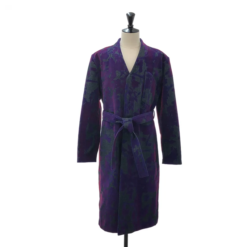 TANAKA / タナカ | NO COLLAR WORK COAT / フロッキー ノーカラー ベルテッド デニムコート | M | メンズ