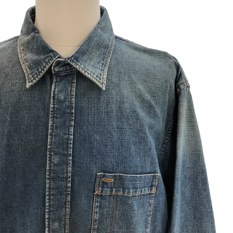 BALENCIAGA / バレンシアガ | バックロゴ 刺しゅう デニムシャツ | 38 | メンズ