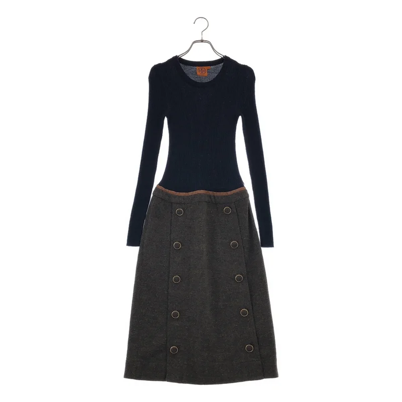TORY BURCH / トリーバーチ | ウール シルク ニットドッキング ワンピース | S | レディース