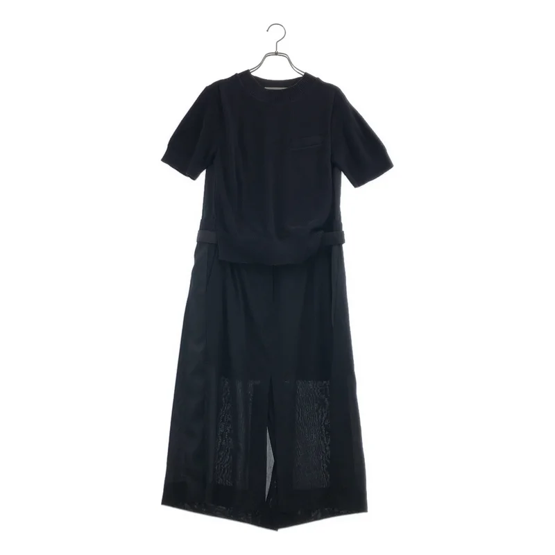 sacai / サカイ | 2021SS | Knit Suiting Dress / コットン 異素材 切替 ドッキング ニット ワンピース | 1 | レディース