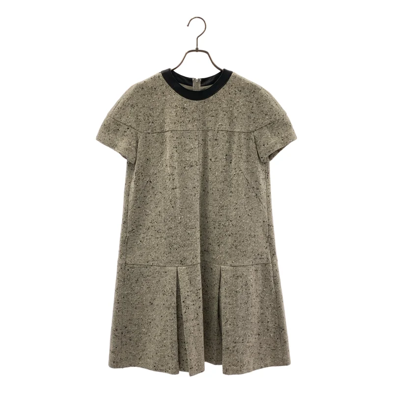 FOXEY NEW YORK / フォクシーニューヨーク | ウール ツイード エコレザーカラー ワンピース | 40 | レディース