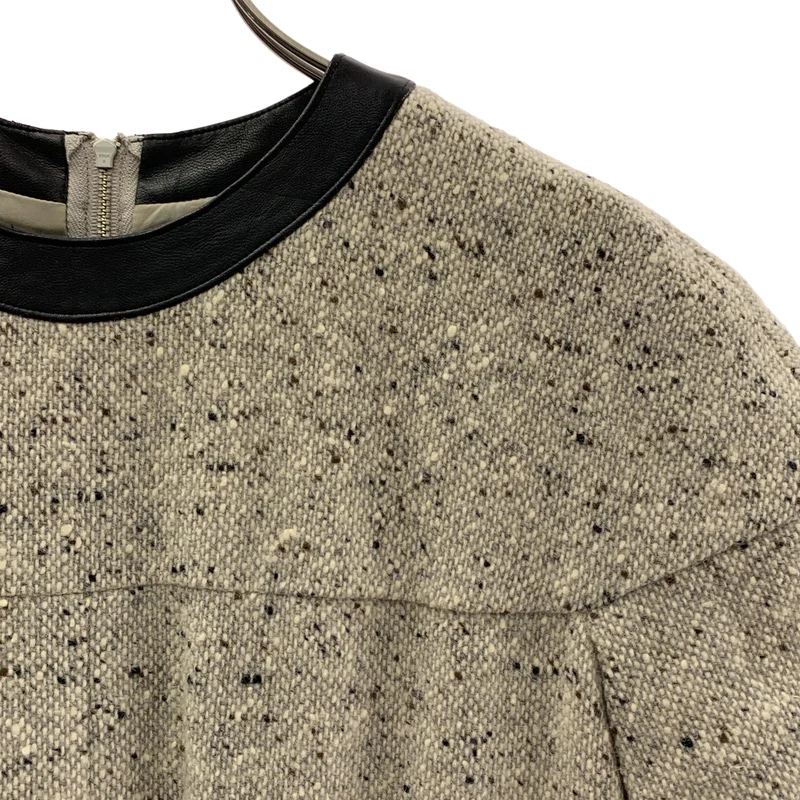 FOXEY NEW YORK / フォクシーニューヨーク | ウール ツイード エコレザーカラー ワンピース | 40 | レディース