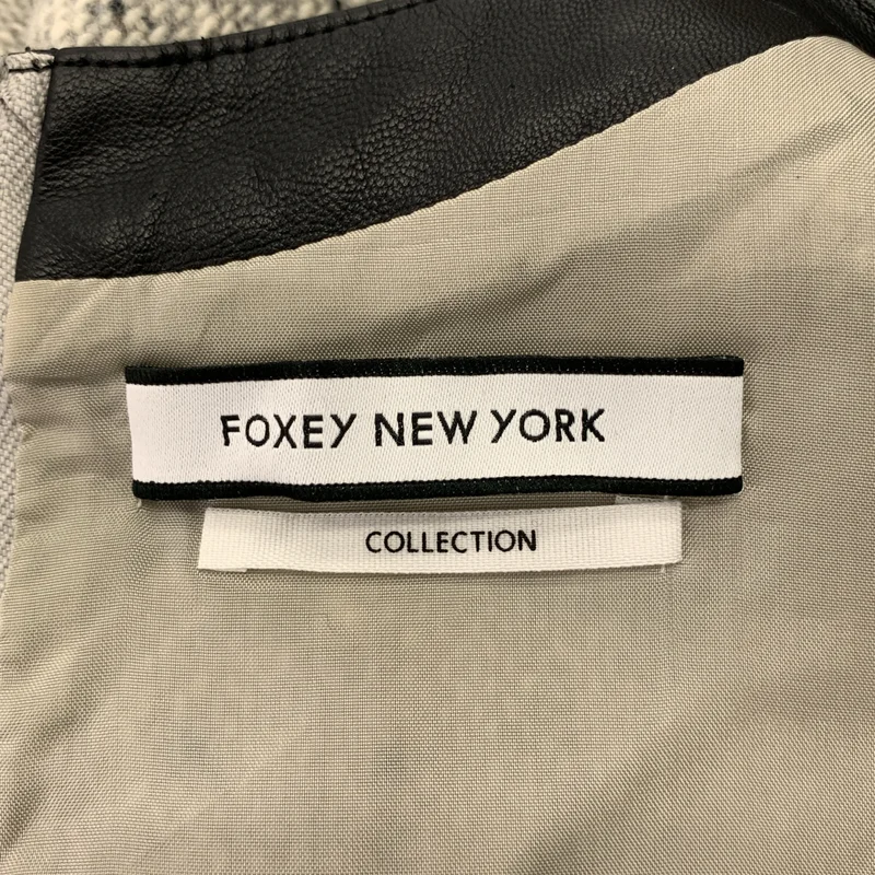 FOXEY NEW YORK / フォクシーニューヨーク | ウール ツイード エコレザーカラー ワンピース | 40 | レディース
