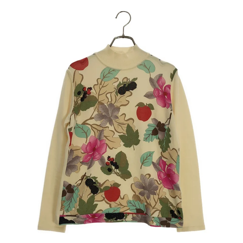 LEONARD / レオナール | ウール フラワープリント モックネック ニット