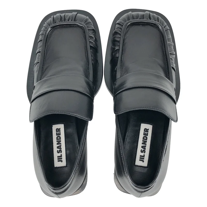 JIL SANDER / ジルサンダー | レザー スクエアトゥ ギャザー ローファー | 36 | レディース