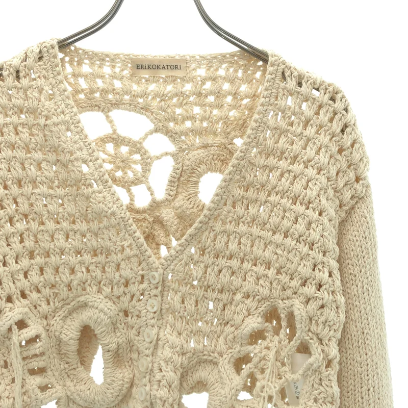 ERiKOKATORi / エリコカトリ | hand knit cardigan クロシェ クロップド カーディガン | F | レディース