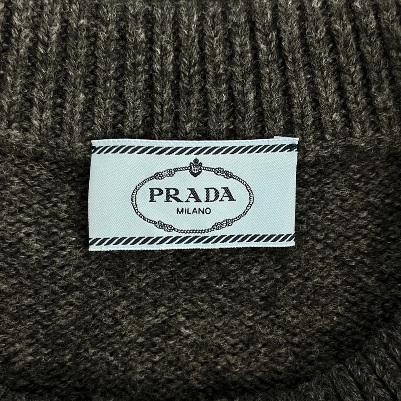 PRADA / プラダ | 2016AW | キャメル ケーブル切替 クルーネック カーディガン | 38 | レディース