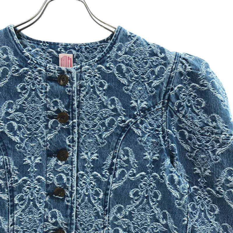 FETICO / フェティコ | DAMASK-JACQUARD DENIM PEPLUM JACKET ジャケット | 38 | レディース