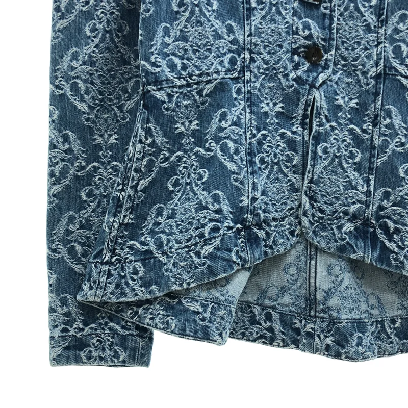 FETICO / フェティコ | DAMASK-JACQUARD DENIM PEPLUM JACKET ジャケット | 38 | レディース