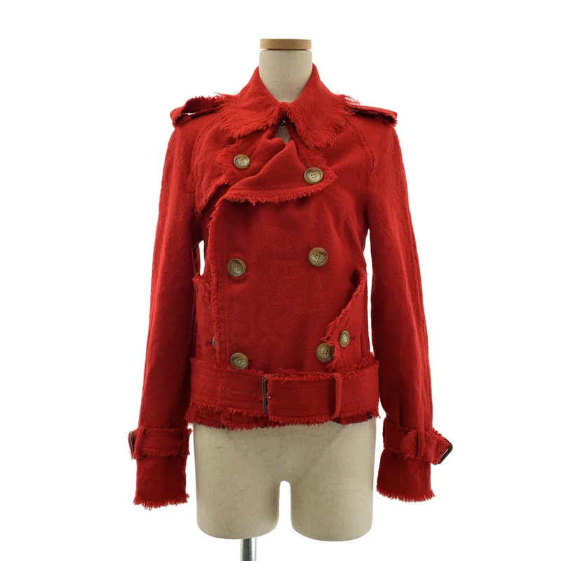 JUNYA WATANABE MAN PINK / ジュンヤワタナベマンピンク | 2004AW | ウール 変形 アシンメトリー カットオフ ベルテッド ダブルジャケット | S | レディース