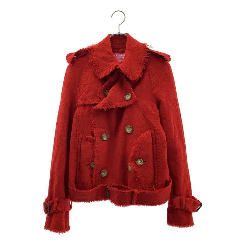 JUNYA WATANABE MAN PINK / ジュンヤワタナベマンピンク | 2004AW | ウール 変形 アシンメトリー カットオフ ベルテッド ダブルジャケット | S | レディース