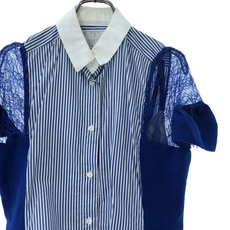 sacai / サカイ | レース 切替 ストライプ ブラウス | 2 | レディース