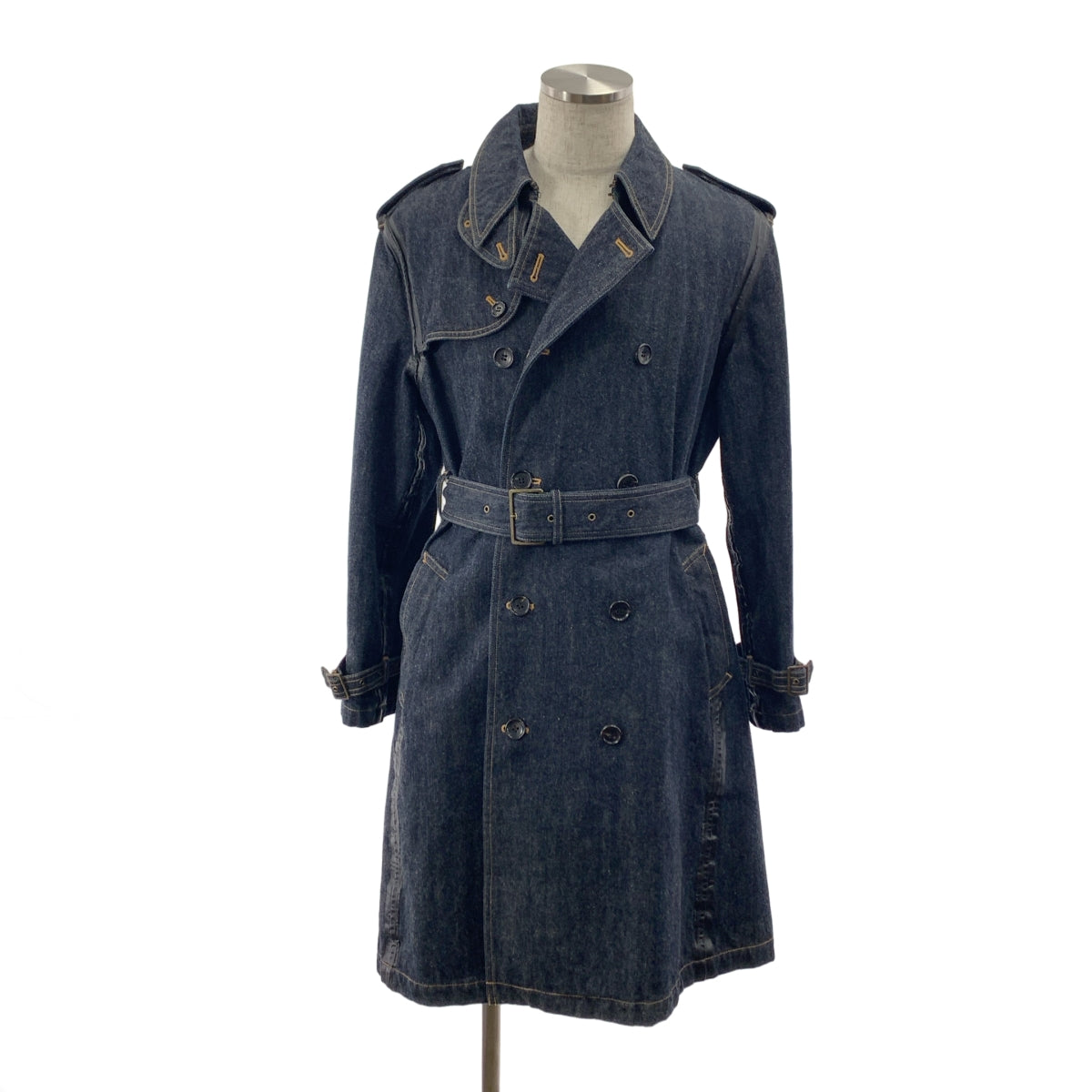 COMME des GARCONS HOMME / コムデギャルソンオム | 2003AW | チンストラップ ベルテッド デニム オーバーコート | M | インディゴ | メンズ COMME des GARCONS HOMME / コムデギャルソンオム | 2003AW | チン