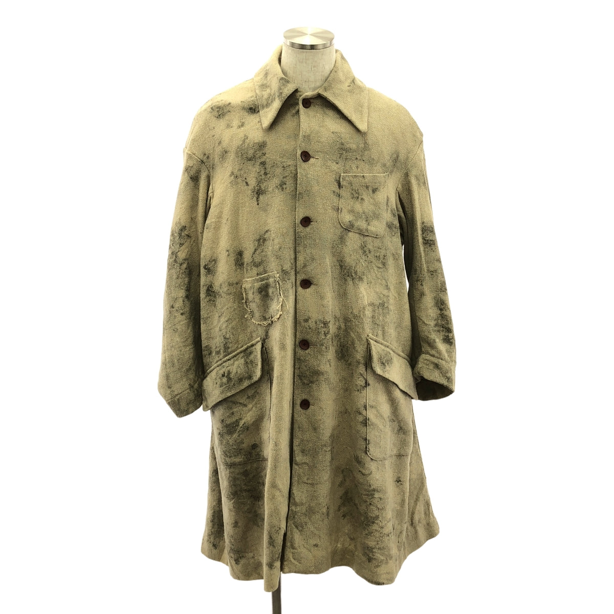【美品】  Peng Tai / ペンタイ | Hand Dyed Car Coat / シングル ステンカラー オーバーコート | 46（S) | Worm Wood | メンズ 美品】 Peng Tai / ペンタイ | Hand Dyed Car Coat / シングル ステン