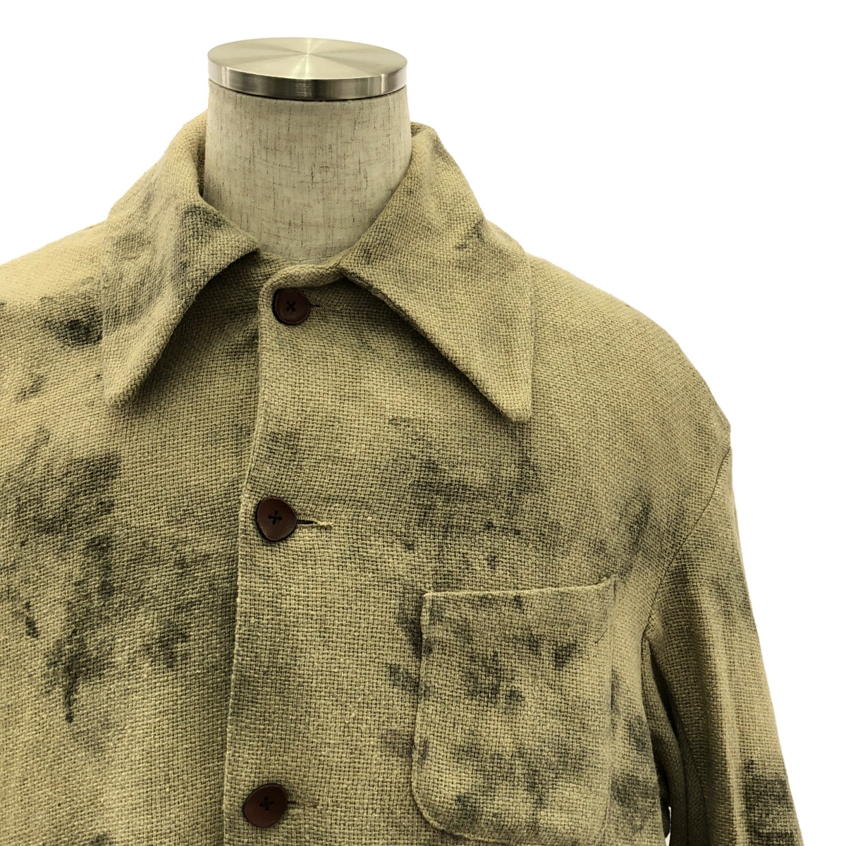 【美品】  Peng Tai / ペンタイ | Hand Dyed Car Coat / シングル ステンカラー オーバーコート | 46（S) | Worm Wood | メンズ 美品】 Peng Tai / ペンタイ | Hand Dyed Car Coat / シングル ステン