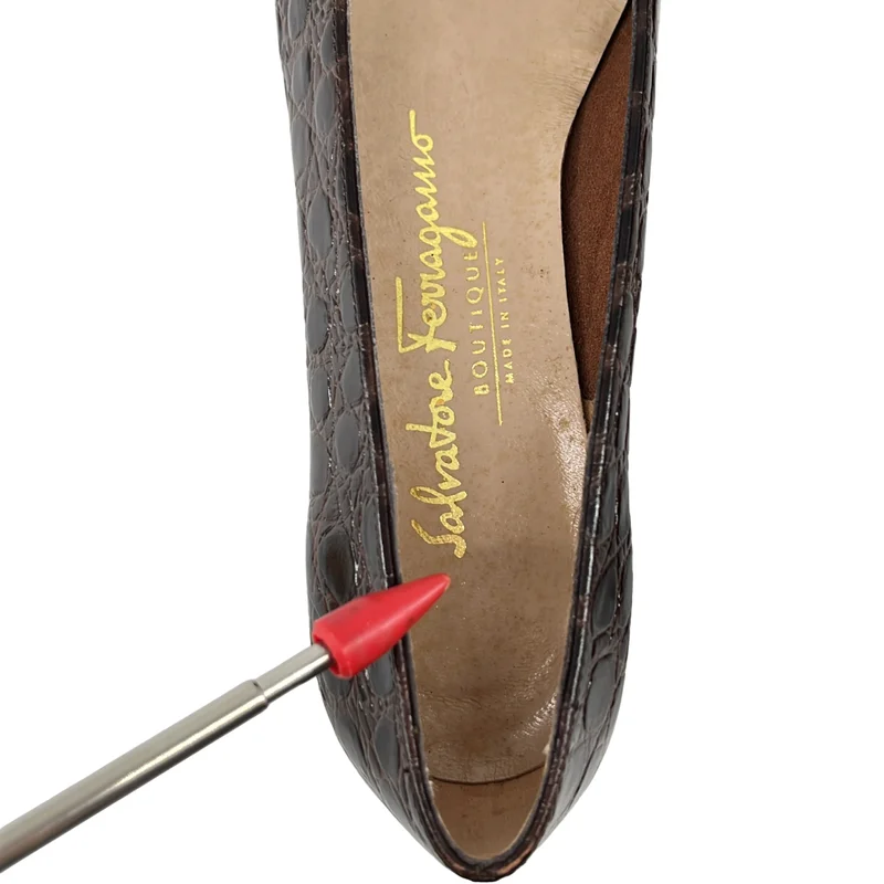 Salvatore Ferragamo / サルヴァトーレフェラガモ | クロコ型押し ロゴ リボン フラットシューズ | 5 1/2 | レディース