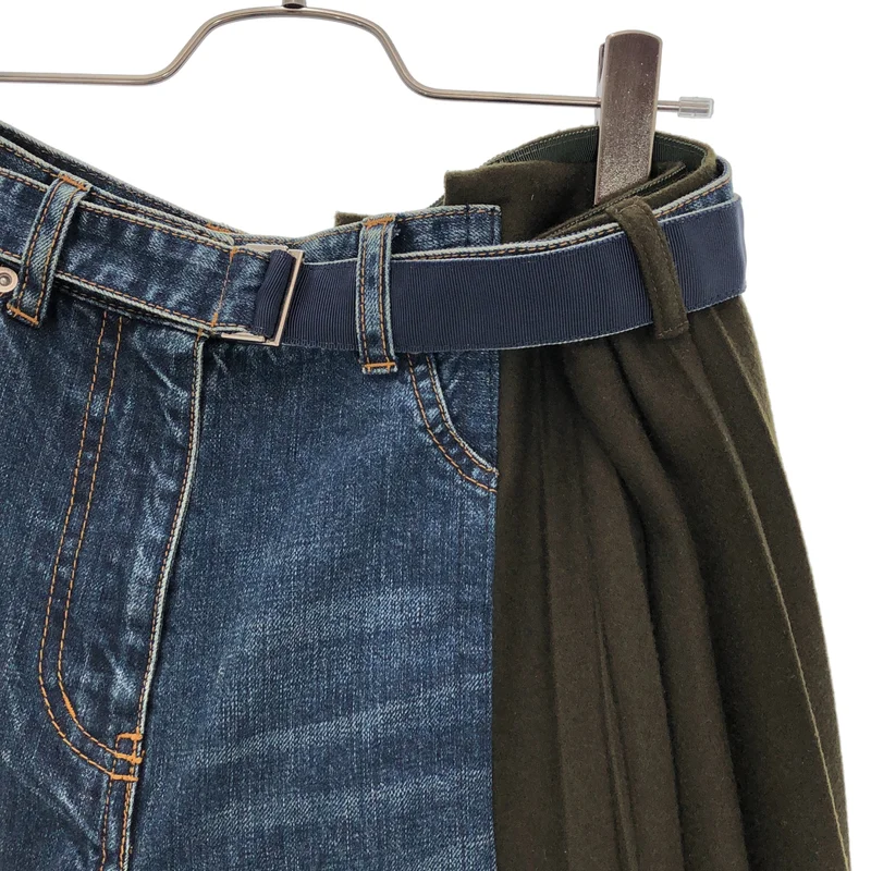 sacai / サカイ | 2020AW | 異素材切り替え プリーツスカートドッキング ベルテッドバギーデニムパンツ | 1 | レディース