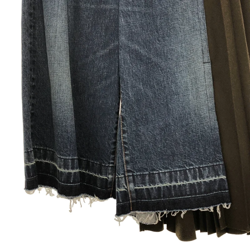 sacai / サカイ | 2020AW | 異素材切り替え プリーツスカートドッキング ベルテッドバギーデニムパンツ | 1 | レディース