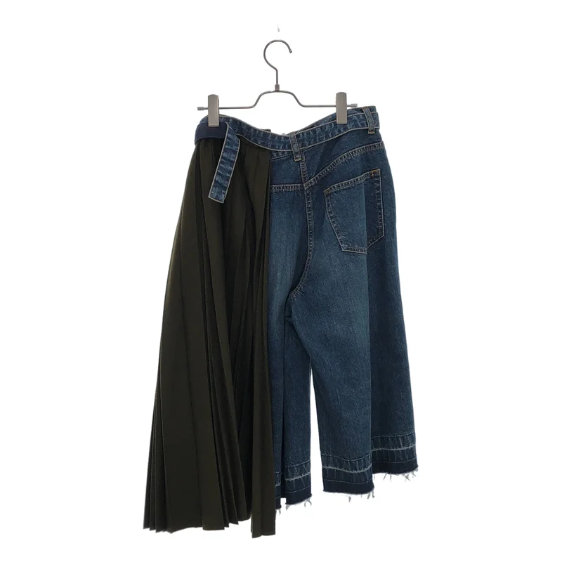 sacai / サカイ | 2020AW | 異素材切り替え プリーツスカートドッキング ベルテッドバギーデニムパンツ | 1 | レディース
