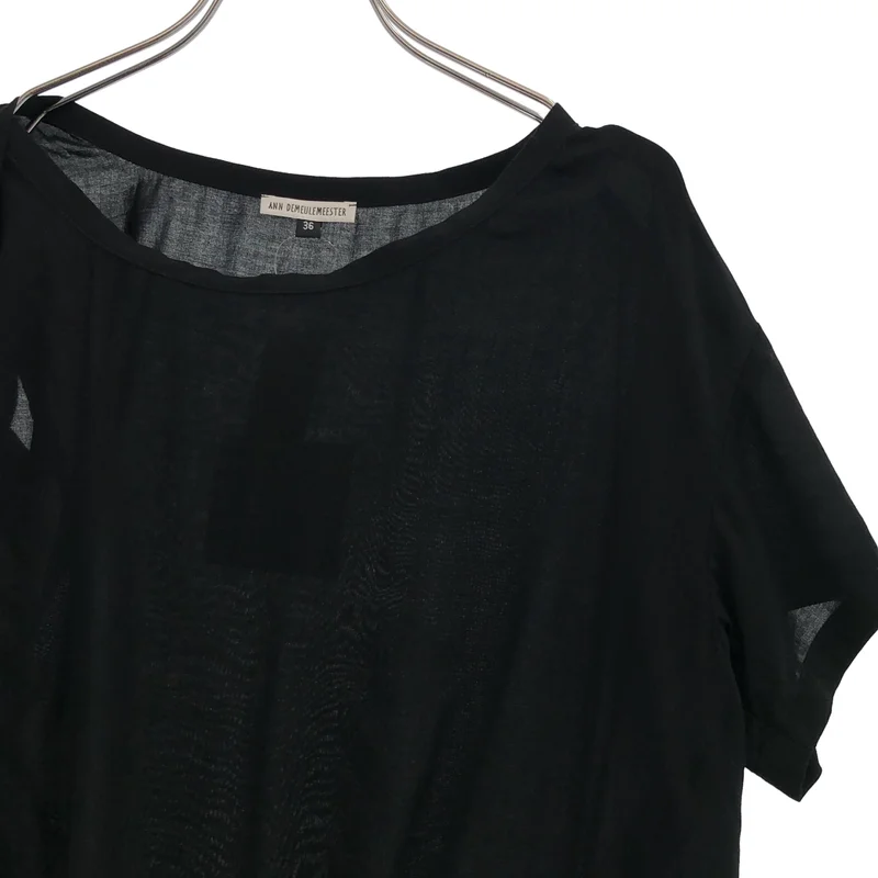 ANN DEMEULEMEESTER / アンドゥムルメステール | アシンメトリースリーブ ウエストドローコード ロングカットソー | 36 | レディース
