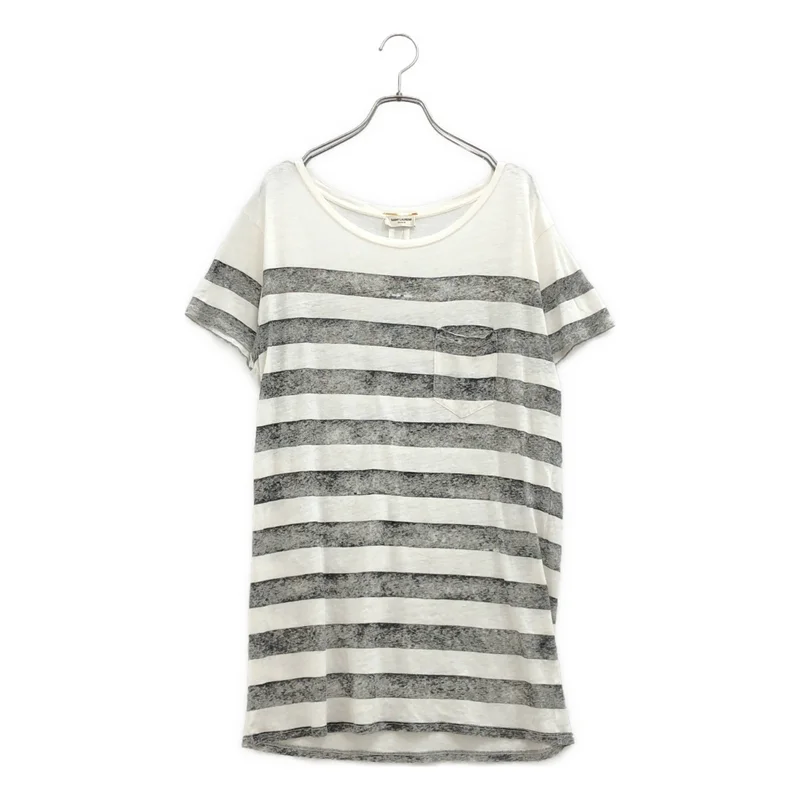 SAINT LAURENT PARIS / サンローランパリ | リネン ボーダー ポケットTシャツ | S | メンズ